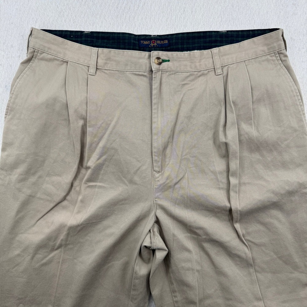 Vintage Tommy Hilfiger Golf Mens Pleated Chino Pants Khaki Cotton 42x32 (40x31)